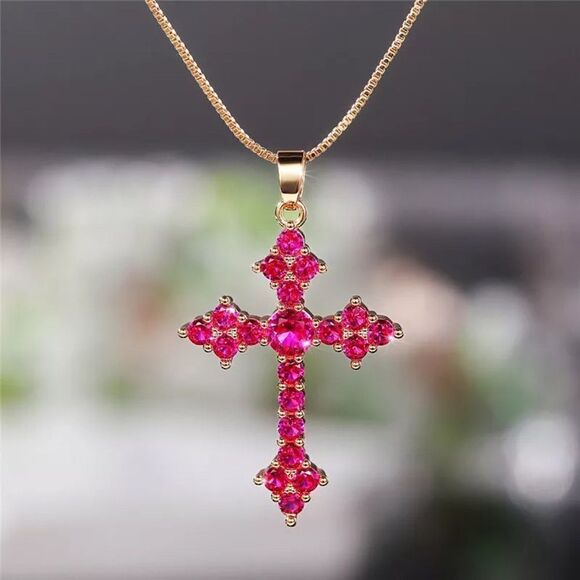 ❤️054❤️ Rose/Red Cross Necklace Pendant for Women & Girl’s Crucifix - Picture 3 of 16